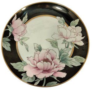 Tuxedo junction Peony Plate Black Gold Pink epoch Japan 7 inch
